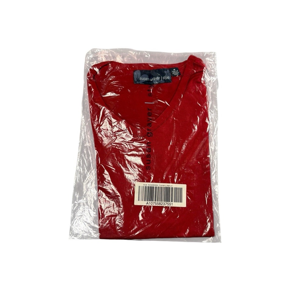 SUSAN GRAVER Womens M Deadstock SG3408 9356 Cranberry Red V Neck Knit Top NEW